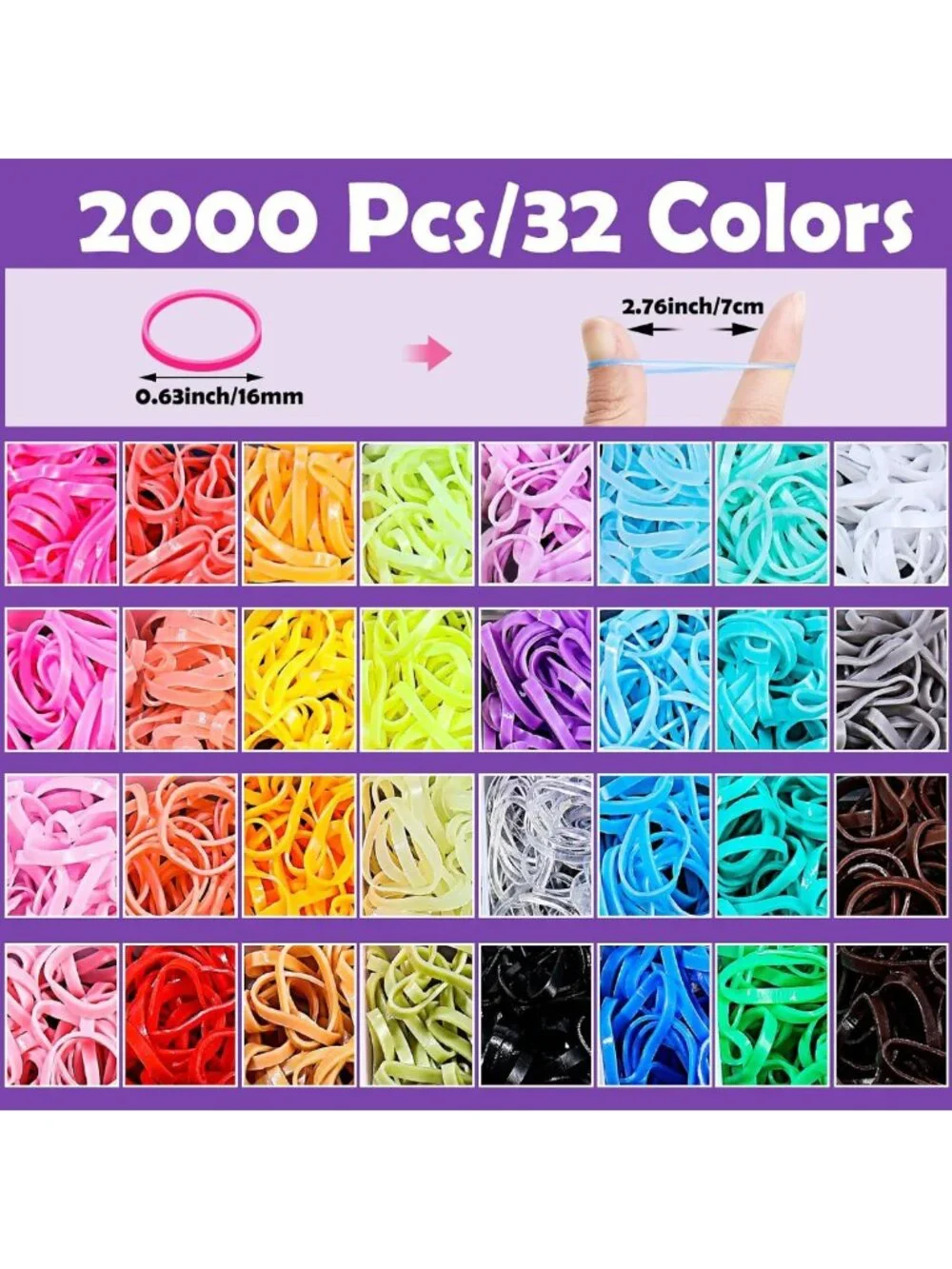 2000 Pcs Mini Hair Ties & 16 Styling Tools - 32 Color Elastic Bands for Kids